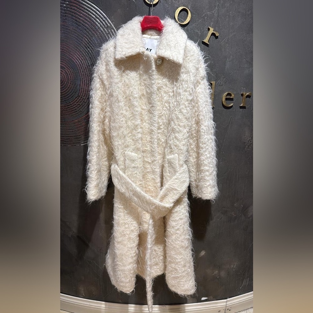 Day Birger et Mikkelsen white distressed wool blend pea coat size EU 38 NWT